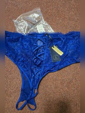 New! Fox & Royal Irina Cless Cheeky Sheer Lingerie No Crotch Size XXL Royal Blue